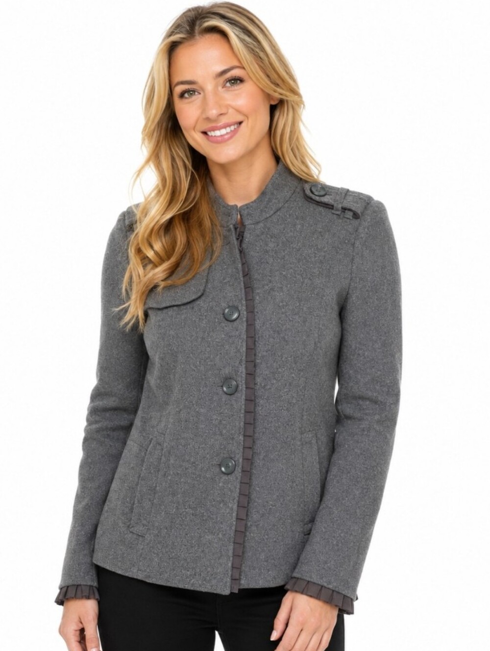 GAP Women's Wool /cotton Blend Charcoal Gray Military-Inspired Pea Coat (Sz:4)